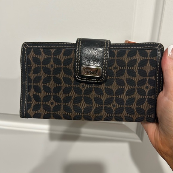 Fossil Wallet Vintage Brown Black Patterned - Picture 1 of 6